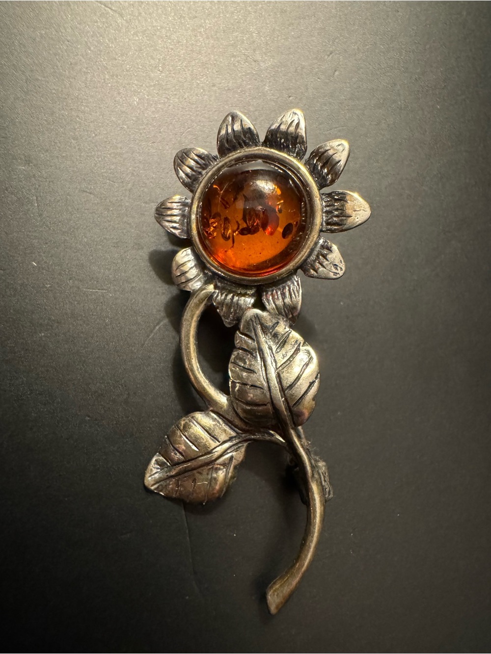 Vintage Amber Sunflower Floral Brooch